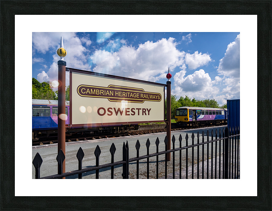Oswestry railway station sign in Shropshire  Framed Print Print