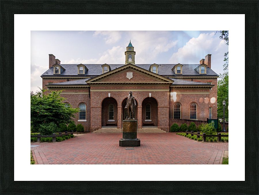 James Monroe in front of Tucker Hall at William and Mary college  Framed Print Print
