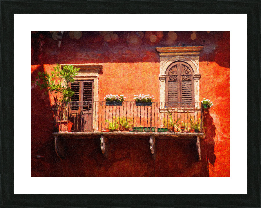 Digital oil painting of an old balcony in Verona  Impression encadrée