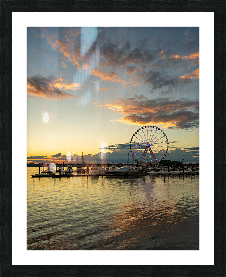 Ferris wheel at National Harbor at sunset  Framed Print Print