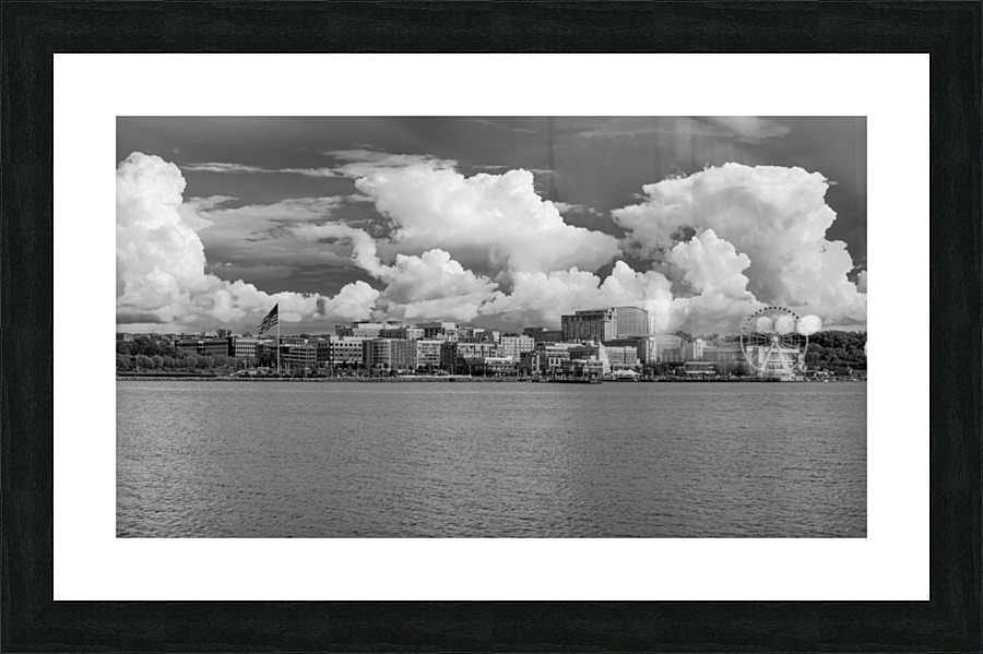 Dramatic monochrome panorama of National Harbor near Washington   Framed Print Print