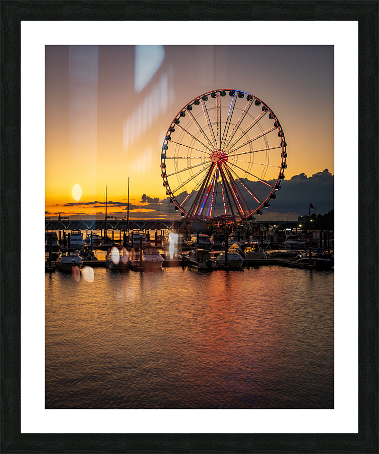 Ferris wheel at National Harbor at sunset  Framed Print Print
