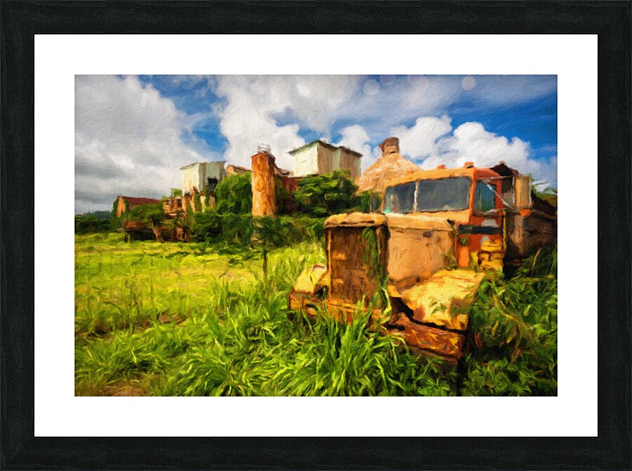 Oil painting of abandoned truck by old sugar mill at Koloa Kauai  Framed Print Print