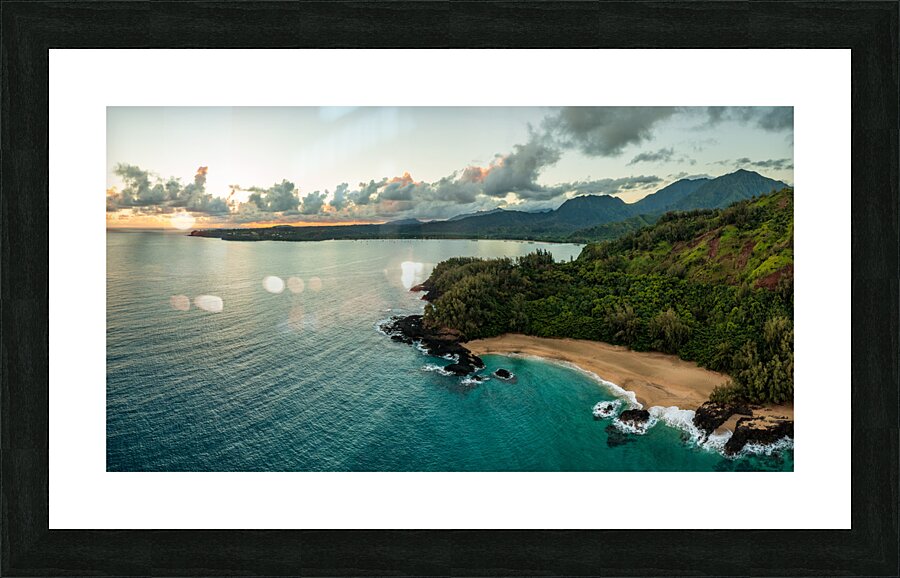 Aerial image of Lumahai Beach on the north shore of Kauai  Framed Print Print