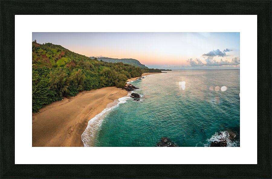 Aerial image of Lumahai Beach on the north shore of Kauai  Framed Print Print