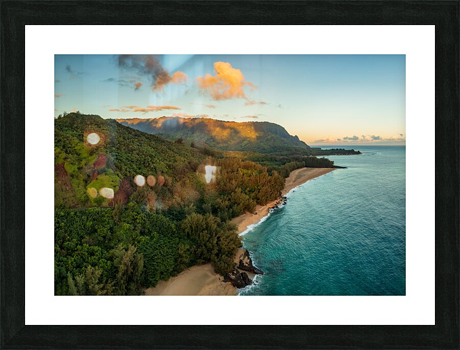 Aerial image of Lumahai Beach on the north shore of Kauai  Impression encadrée