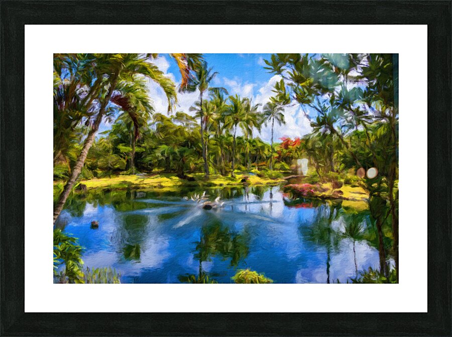 Oil painting of lagoon in the Na Aina Kai sculpture garden  Framed Print Print