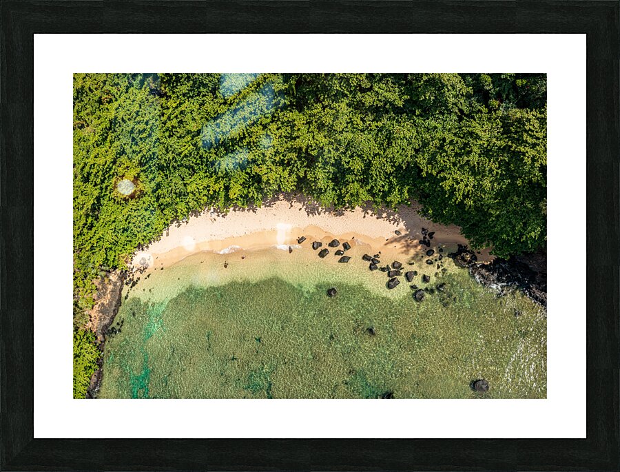Aerial from above view of Sealodge beach in Princeville  Framed Print Print