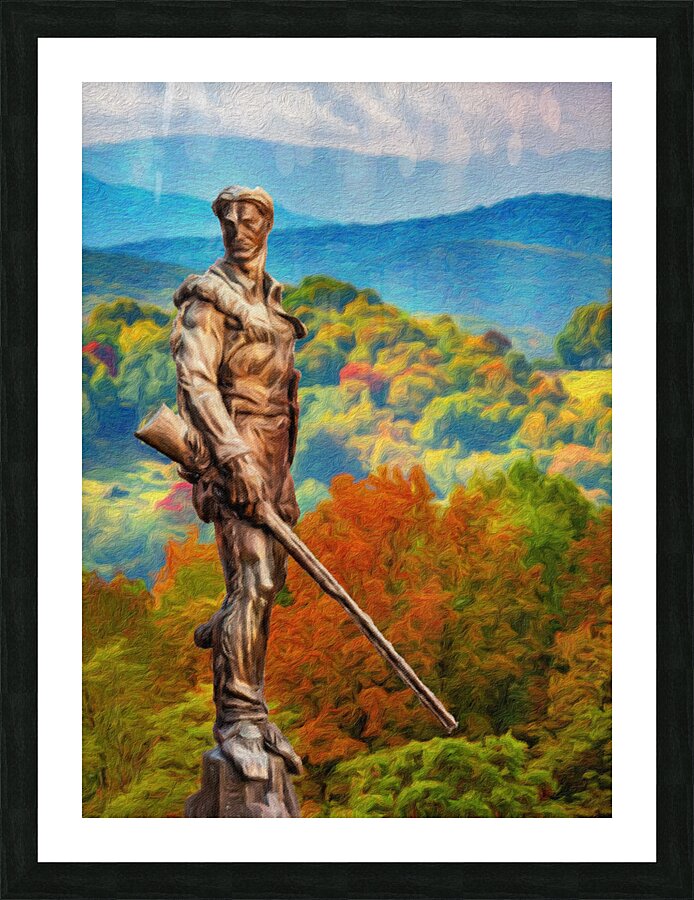 WVU Mountaineer statue painting in the fall in West Virginia  Impression encadrée