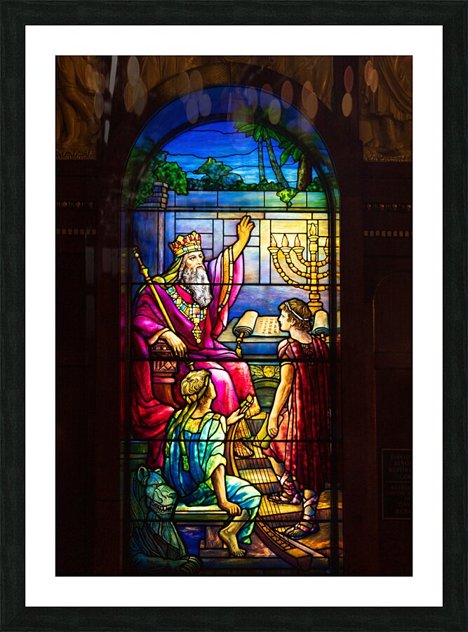 David set singers before the Lord. Tiffany stained glass window.  Framed Print Print
