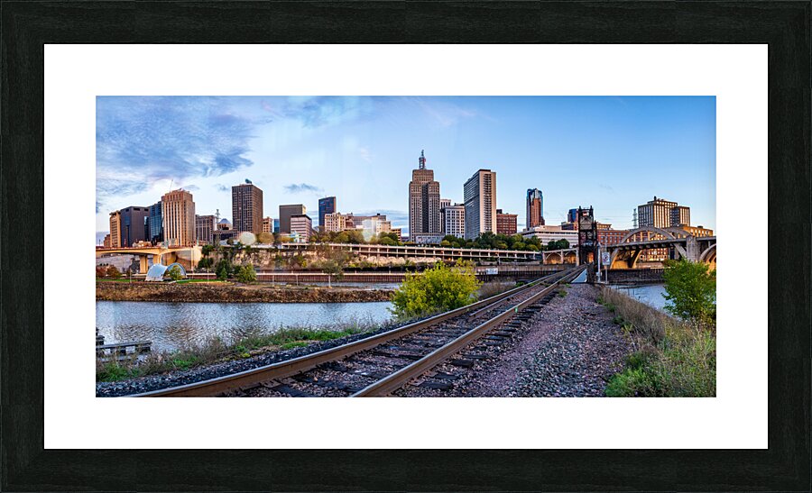 Sunrise over the downtown district of St Paul and Mississippi  Framed Print Print
