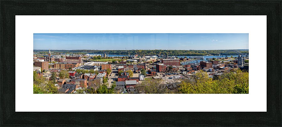 Wide panorama of the city of Dubuque in Iowa from funicular rail  Framed Print Print