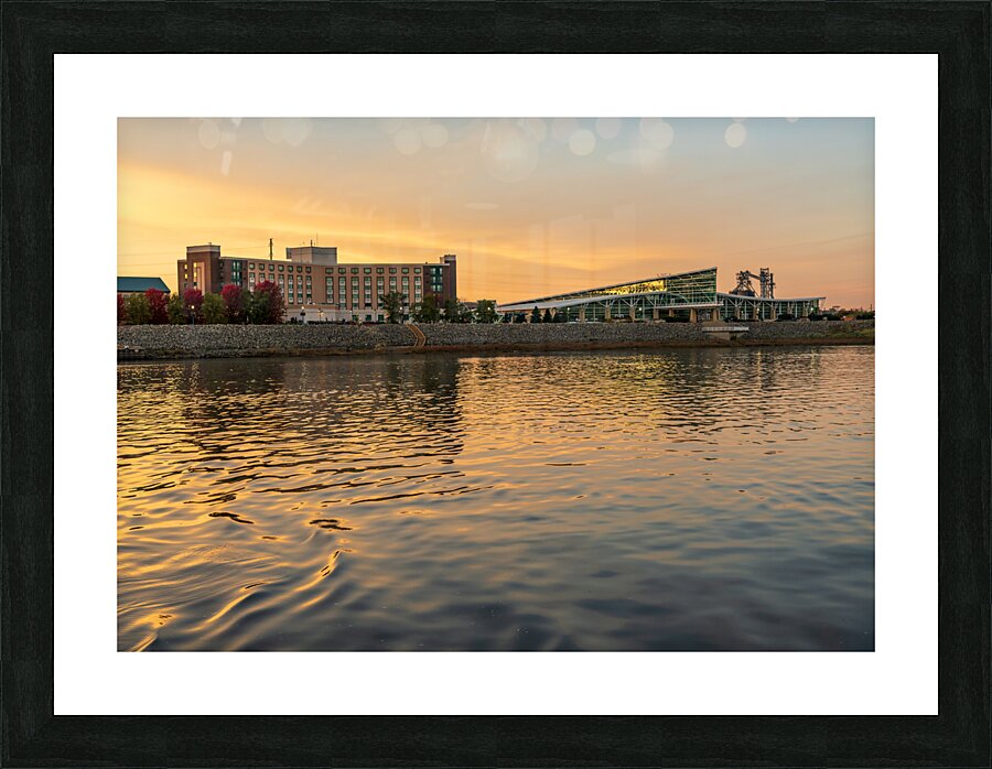 Conference Center in Dubuque IA on calm evening  Framed Print Print