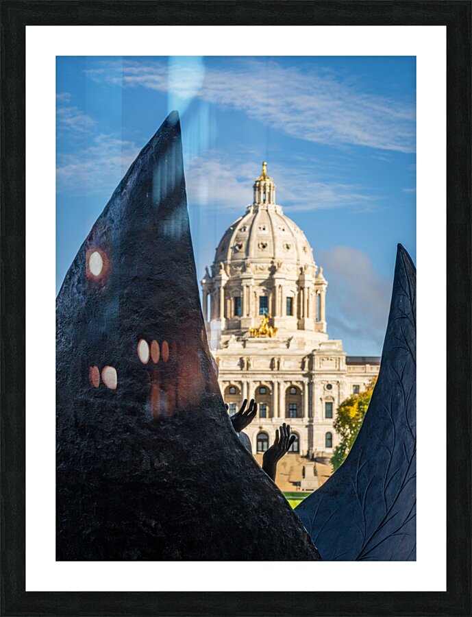 Facade of the State Capitol building in St Paul behind hands  Framed Print Print