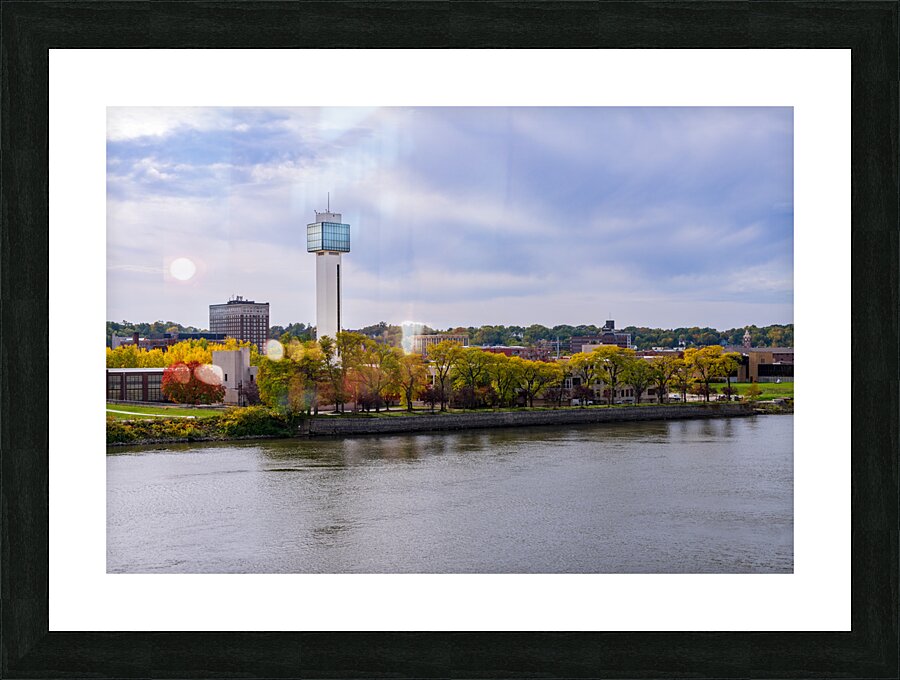 Cityscape of downtown area of Moline Illinois from I-74 bridge  Framed Print Print