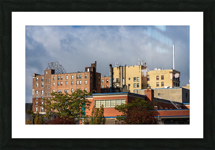 Cityscape of Burlington in Iowa from the Mississippi river  Framed Print Print