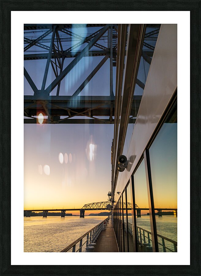 River cruise boat sails under Wabash Railroad bridge  Framed Print Print