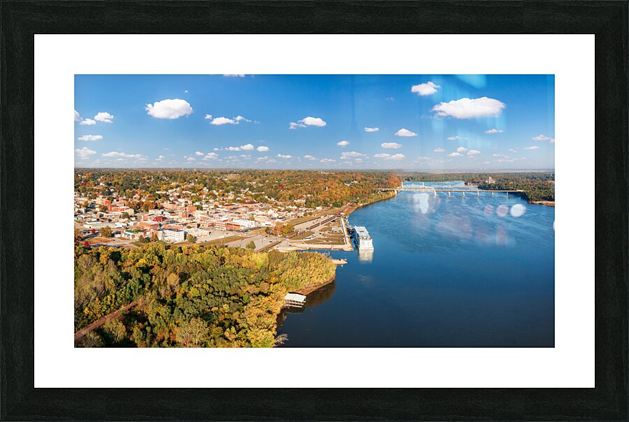 Townscape of Hannibal in Missouri from Lovers Leap overlook  Framed Print Print