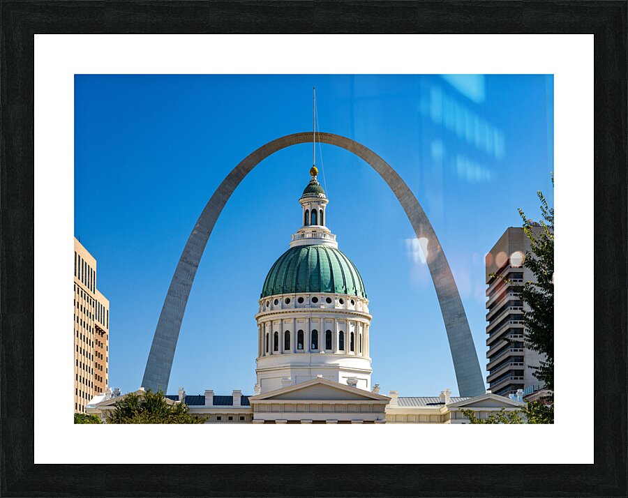 Dome of Old Courthouse in St Louis Missouri against Gateway arch  Framed Print Print