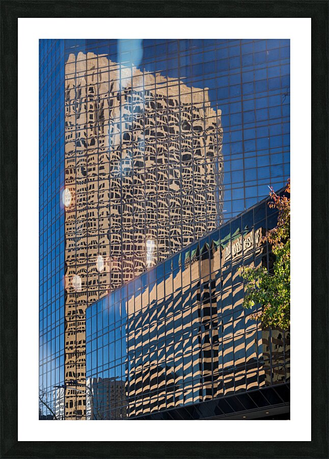 Complex reflections of a modern skyscrapers in St Louis office b  Impression encadrée
