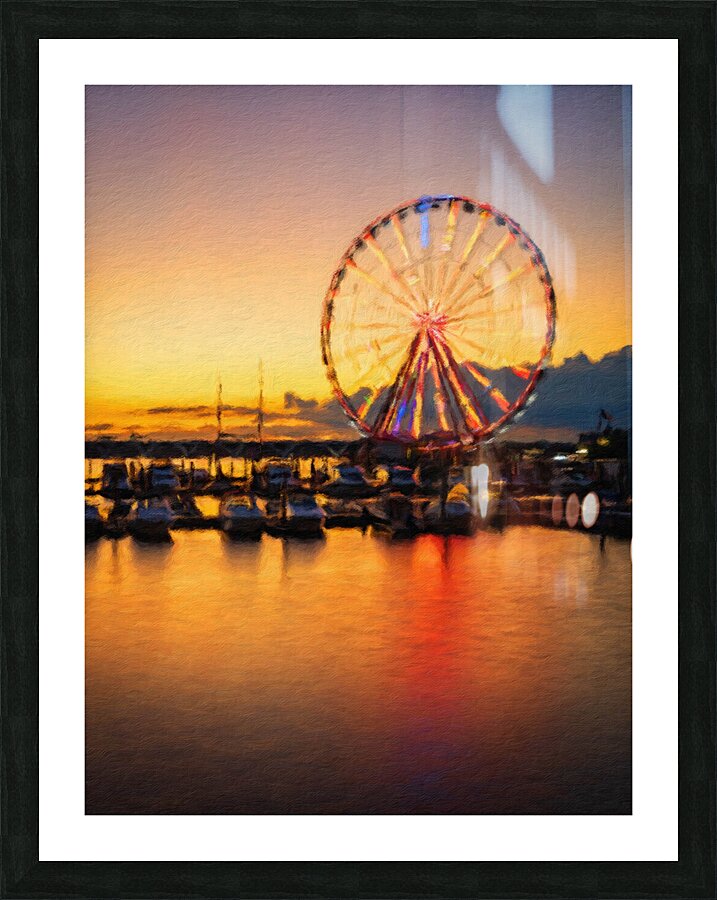 Impressionistic view of Ferris wheel at National Harbor at sunse  Framed Print Print