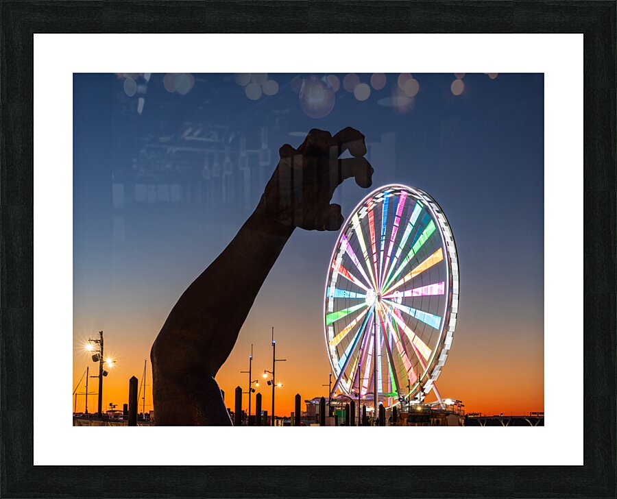 Ferris wheel and The Awakening sculpture  Framed Print Print