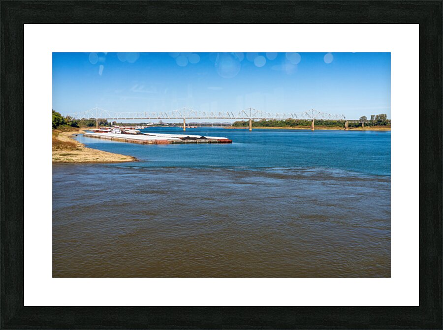 Bridge with Blue clear water from Ohio river meets brown Picture Frame print