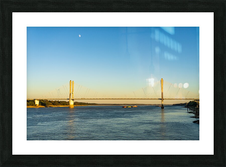 Modern Greenville bridge across the Mississippi to Arkansas with  Framed Print Print