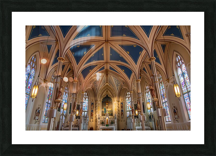 Ornate windows and ceiling of St Mary Basilica in Natchez in Mis  Framed Print Print