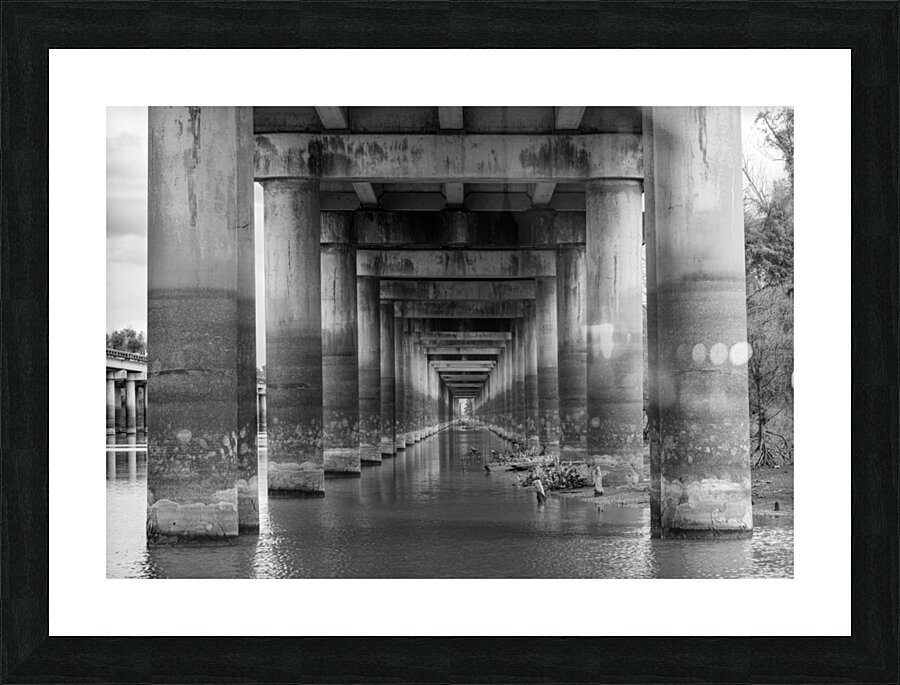 Supporting pillars of I-10 bridge above Atchafalaya basin in Lou  Framed Print Print