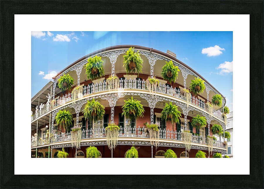 Traditional wrought iron balcony on Royal Street New Orleans hou  Framed Print Print