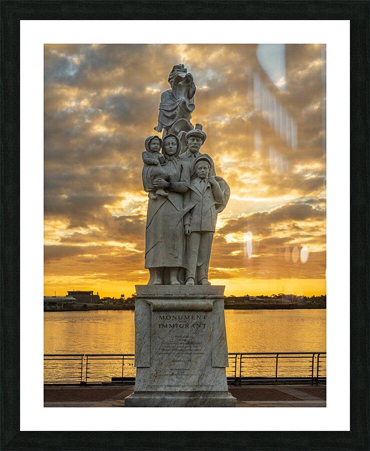 Monument to the Immigrant sculpture in New Orleans at sunrise  Framed Print Print