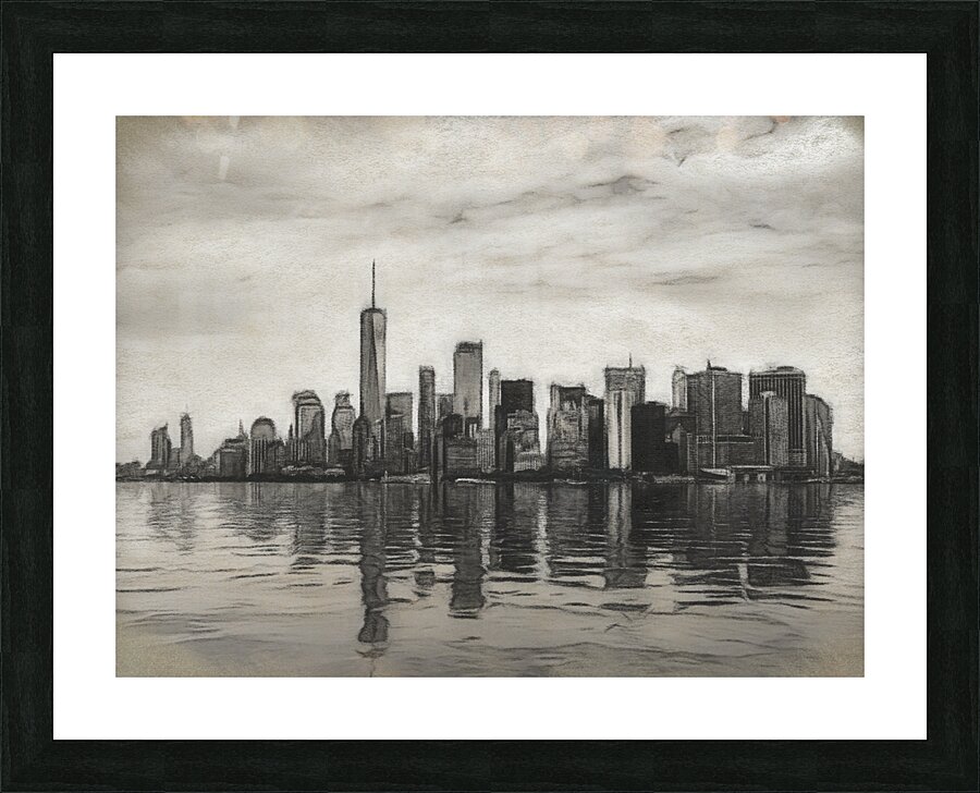 Charcoal drawing of the Manhattan Skyline  Framed Print Print