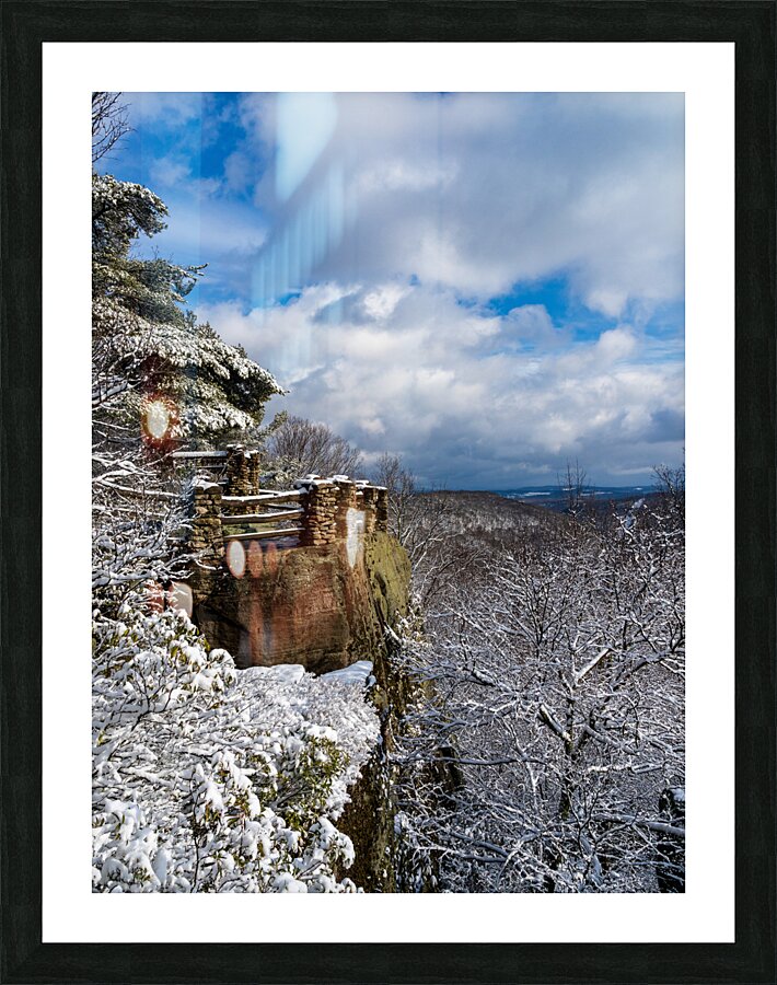 Coopers Rock overlook covered in winter snow near Morgantown  Framed Print Print