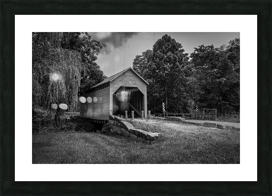 Dents Run Covered bridge near Morgantown WV in monochrome  Framed Print Print