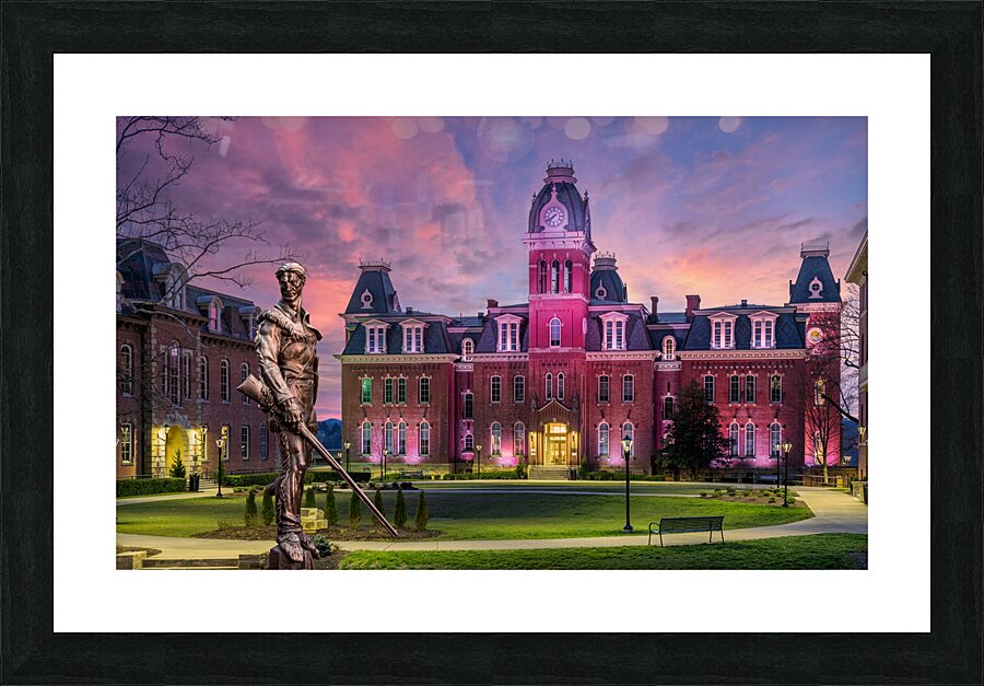 Mountaineer statue in front of Woodburn Hall at WVU  Framed Print Print