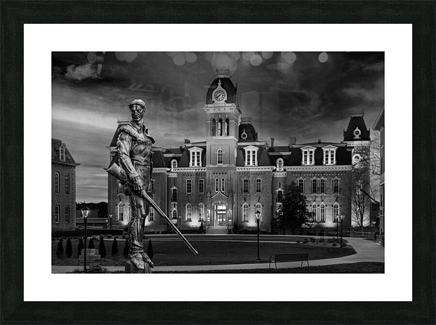 BW Mountaineer statue in front of Woodburn Hall at WVU  Framed Print Print