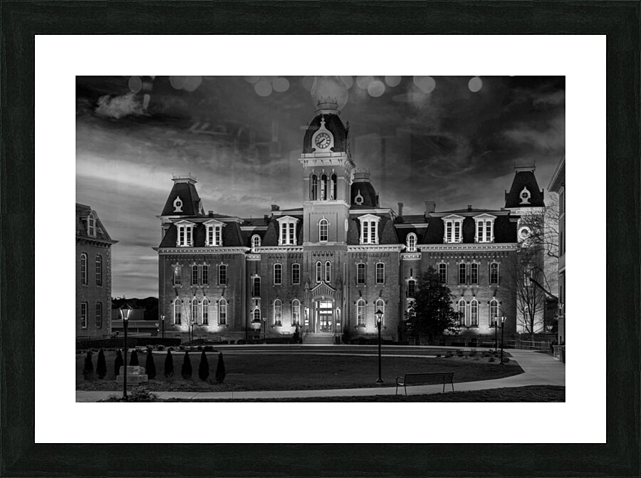 Woodburn Hall at West Virginia University in monochrome  Framed Print Print