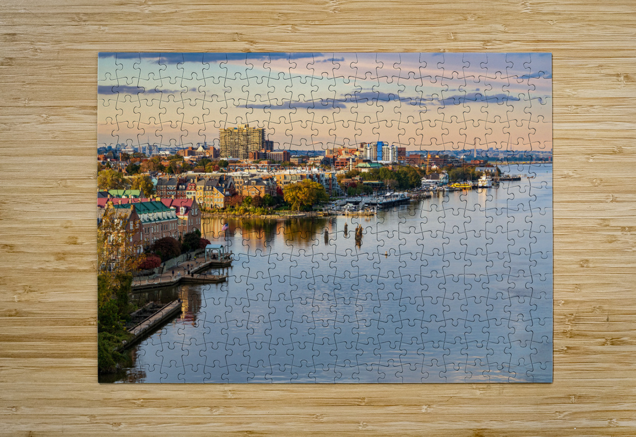 Waterfront of city of Alexandria in Virginia at sunset Steve Heap Puzzle printing