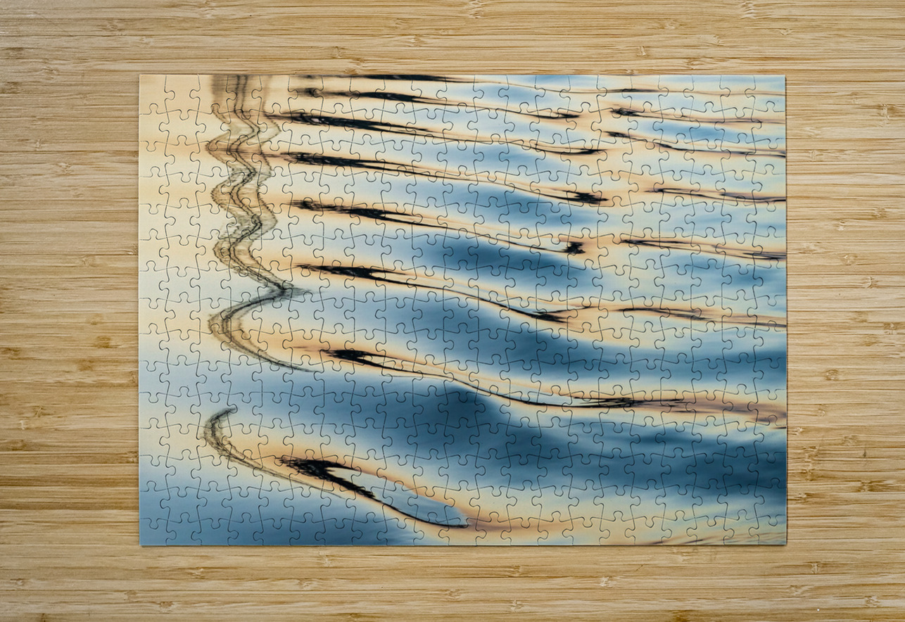 Reflections of electricity pylon at sunset in gentle river rippl Steve Heap Puzzle printing