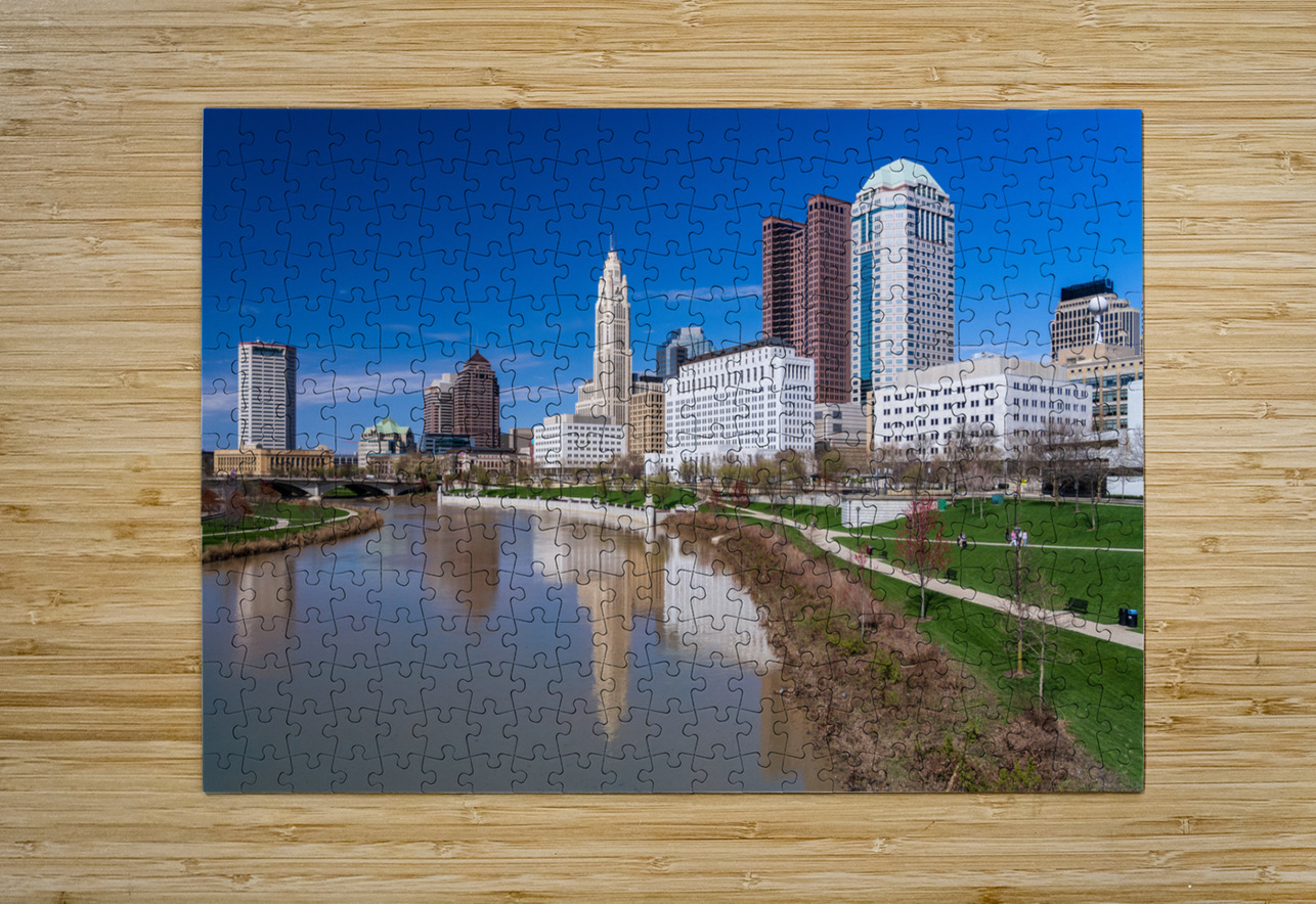 Columbus Ohio waterfront skyline after flood on river scioto Steve Heap Puzzle printing