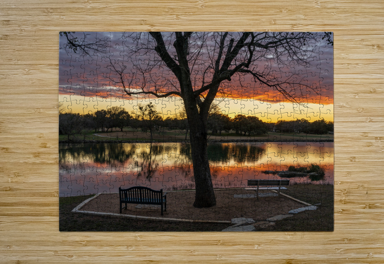 Dramatic sunset over Legacy Hills Park lake and golf course near Steve Heap Puzzle printing