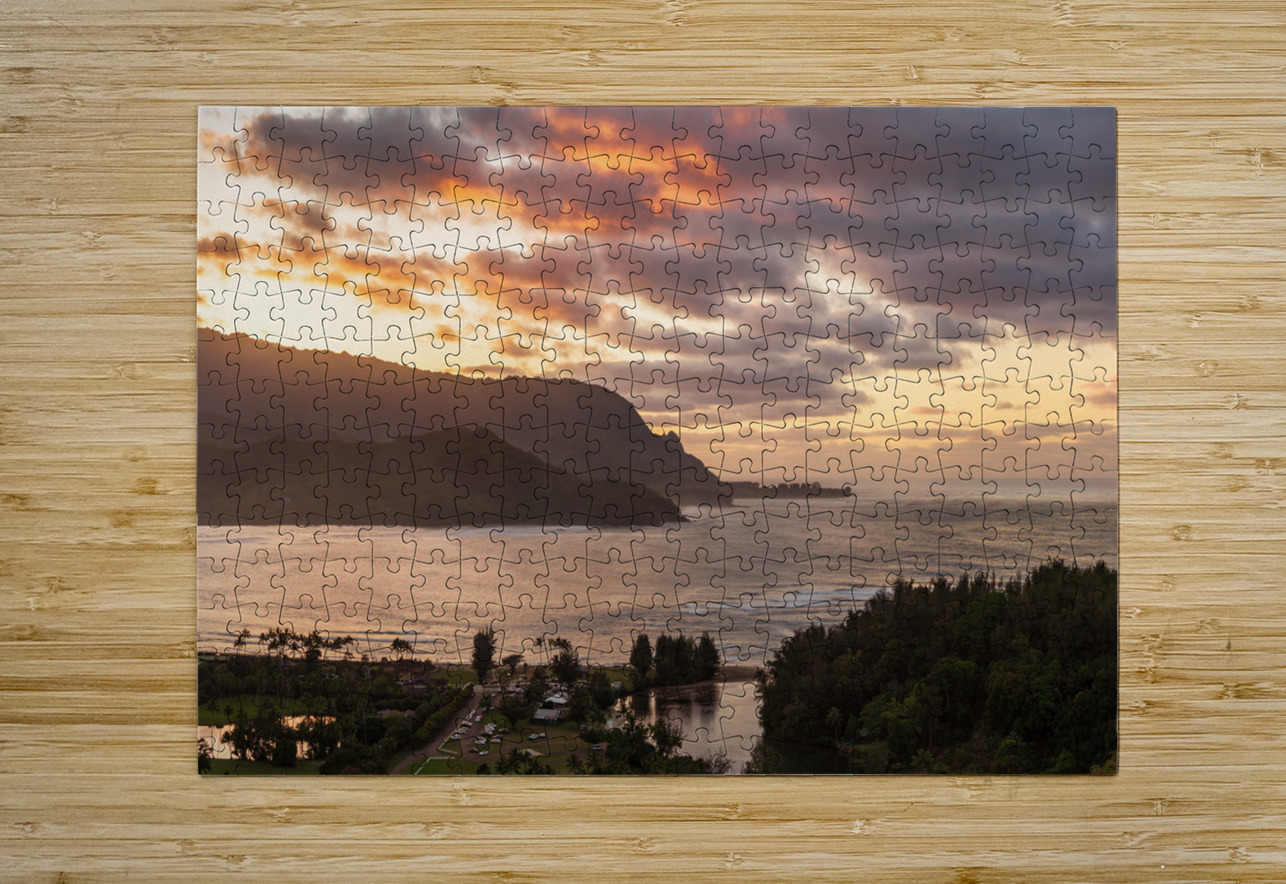 Breathtaking aerial view of sunset over Hanalei Bay landscape Steve Heap Puzzle printing