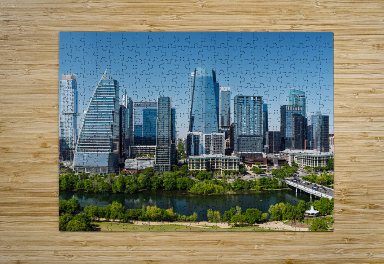 Aerial city skyline of Austin Texas in spring 2025 from park Steve Heap Puzzle printing