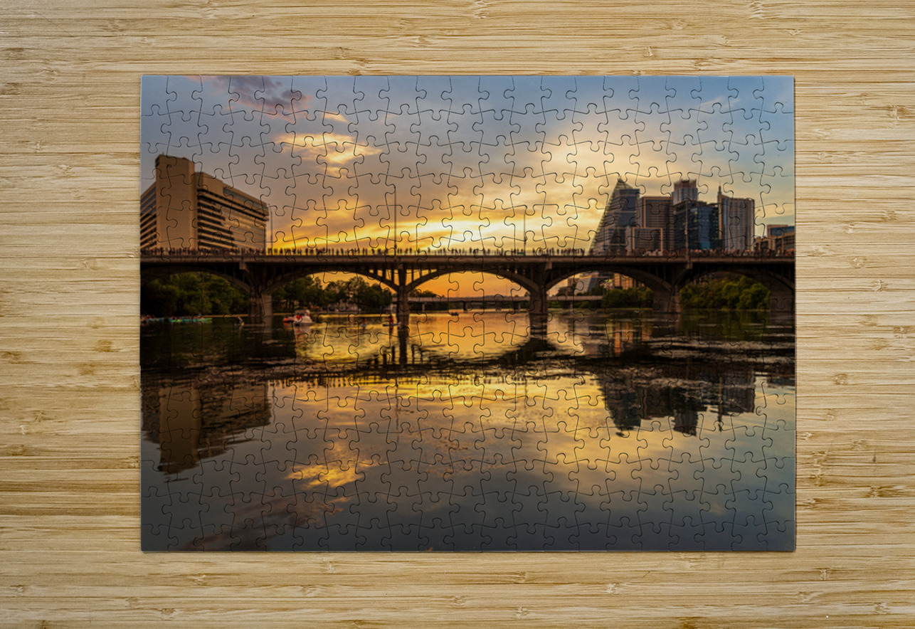 Waiting for Bats - Crowd on Congress Avenue bridge Austin Steve Heap Puzzle printing