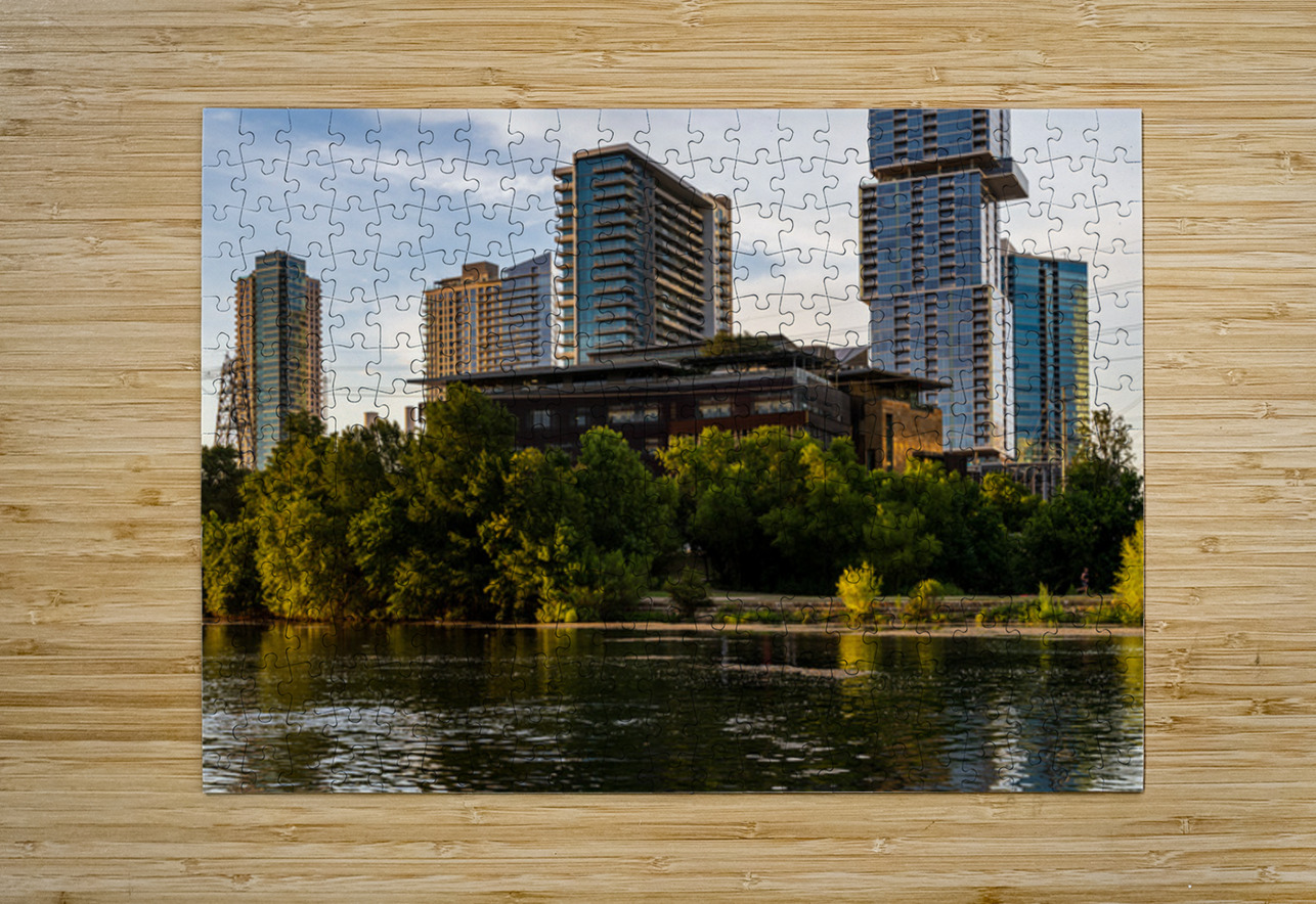 Detail Austin Central Library on waterfront in city skyline Texas Steve Heap Puzzle printing