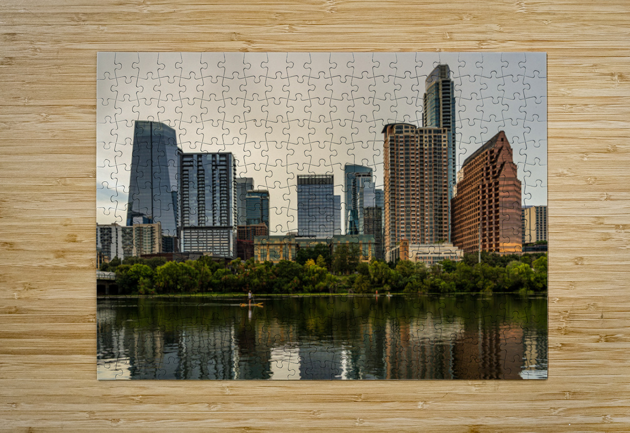 Water level view of the city skyline of Austin Texas in summer 2 Steve Heap Puzzle printing