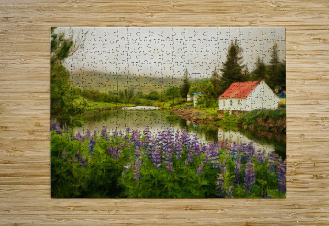 Peaceful scene in Seydisfjordur of river flowing from misty moun Steve Heap Puzzle printing