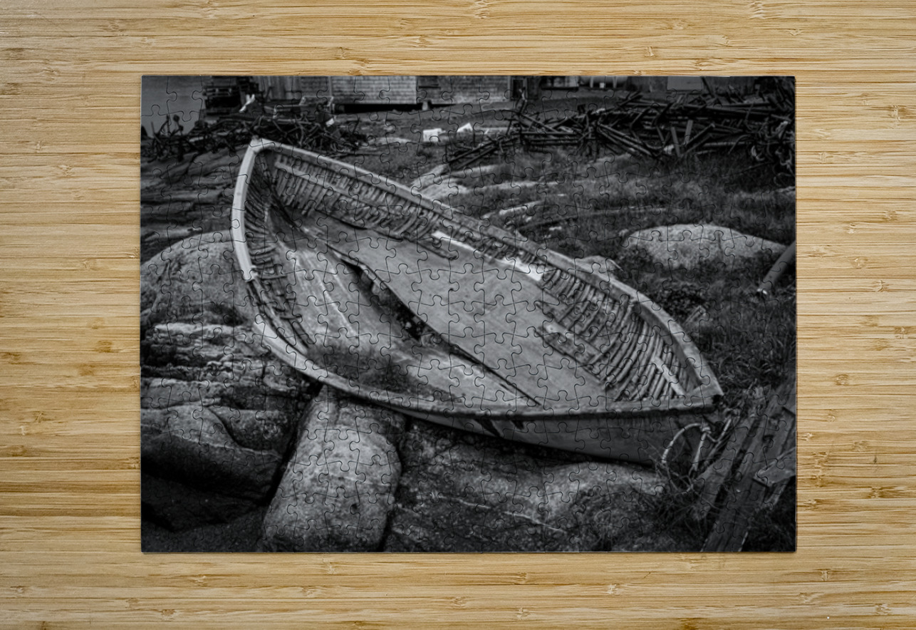 Monochrome abandoned rowing boat in Peggys Cove Steve Heap Puzzle printing
