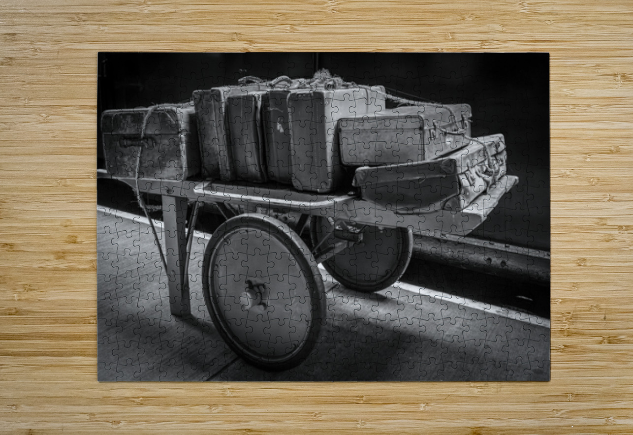 Historic antique luggage cart with retro leather suitcases and t Steve Heap Puzzle printing